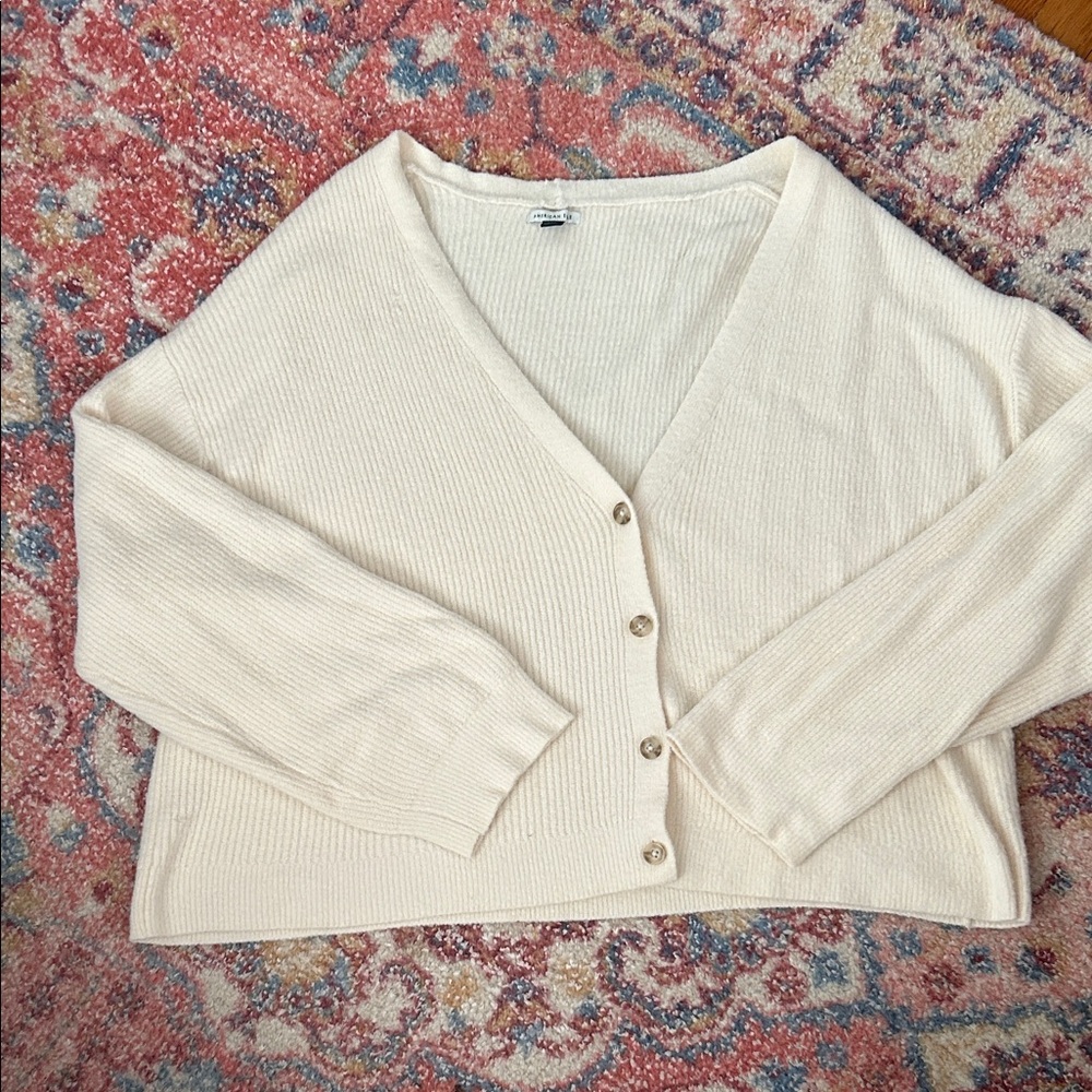 American Eagle Outfitters Cream V-Neck Cardigan